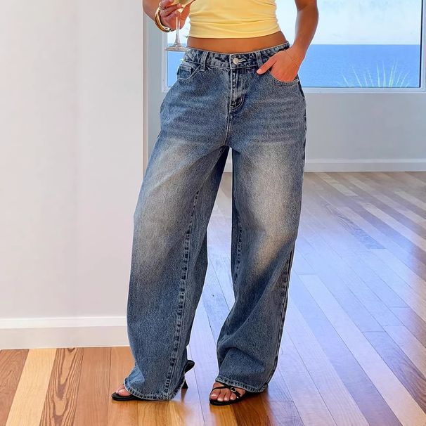 Women's Clothing Retro Washed Heart Back Pocket Wide Leg Jeans Loose Fit Sexy Women's Denim Fashion Style_mkmklike.com