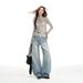 Light Blue Washed Straight-leg Jeans New Autumn Style, Slimming And Loose Wide-leg Pants For Tall Women, Versatile_mkmklike.com