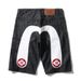 Men's Clothing Summer New Denim Shorts Men's Fashion Brand Version Of Big White Cherry Blossom Big M Print Straight Shorts Thin_mkmklike.com