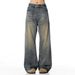 Small Niche Worn-Out Washed Straight Jeans For Men In Autumn, Loose And Versatile Wide Leg Floor Length Pants_mkmklike.com