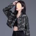 Chicco Camouflage Autumn Short Denim Coat For Petite Women, Unique And Stylish Niche Jacket_mkmklike.com