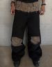 Men's Retro Leopard Print Patchwork Fake Two-Piece Jeans High Street Hip Hop Loose High Waist Wide Leg Casual Pants_mkmklike.com