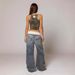 European And American Cross-Border Revice Retro Street Style Hot Girl Flipped Waist Design Washed Blue Jeans For Women_mkmklike.com