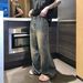 Men's Clothing Niche Worn And Distressed Retro Washed Straight Jeans Men's Loose Versatile Wide Leg Mopping Trousers_mkmklike.com