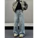 Men's Clothing Unisex Retro Distressed Jeans Clean Fit Loose Straight Leg Slightly Flared Versatile Drape_mkmklike.com