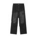 Men's Retro American Pleated Straight Leg Jeans Trendy High Street Style Slimming Distressed Washed Trousers_mkmklike.com
