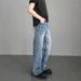 New High Street Men's Loose Straight Leg Jeans Lightning Ripple Washed Casual Pants Trendy Streetwear_mkmklike.com