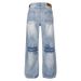 Men's Clothing Four Seasons American Retro Washed Light Color Grinding White Lightning Bamboo Pattern Jeans Straight Mopping Couple_mkmklike.com