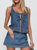 K Sexy Spicy Girl Women's Sleeveless Lace Up Denim Vest Shorts Denim Suit_mkmklike.com