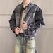 Loom Retro Distressed Patchwork Short Trendy Brand European And American Street Vintage Jacket Men's Denim Coat_mkmklike.com
