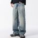 Trendy Washed Straight-Leg Jeans For Men American Style Loose Wide-Leg Pants High Street Floor-Length Trousers_mkmklike.com