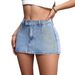 Voya Popular Women's Fashion Trend: Vintage Denim Shorts, Skirt, Fashionable And Versatile, With An Inner Layer To Prevent Light Leakage_mkmklike.com