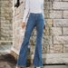 Women's Clothing High Waist Spring And Autumn New Wide Leg Elastic Slim Stitching Denim Big Bell Bottom Pants_mkmklike.com