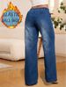 Women's Clothing Stretch Denim Pants With Drawstring Waist – Mid-Rise, Straight Leg, Fleece-Lined & Comfort Fit – Dark Blue (S-XXL)_mkmklike.com