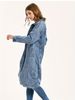 Vintage Denim Coat For Women - Lightweight Long Coat With Princess Sleeves, Soft Stretch Fabric, Medium Blue & White T-Shirt Style_mkmklike.com