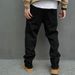 Men's Clothing Trendy New Solid Color Premium Black Stretch Denim Jeans, Unique Mid Waisted Pants, Loose Fit Long Pants, High Street Wide Leg Pants_mkmklike.com