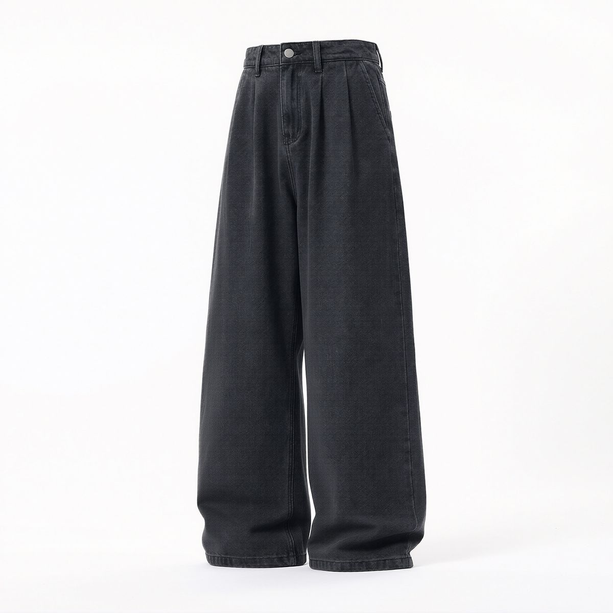 Men's Washed Vintage Straight Jeans – Relaxed Fit Denim Pants With Button Fly (Black/Blue Wash) Button-Fly Heritage_mkmklike.com