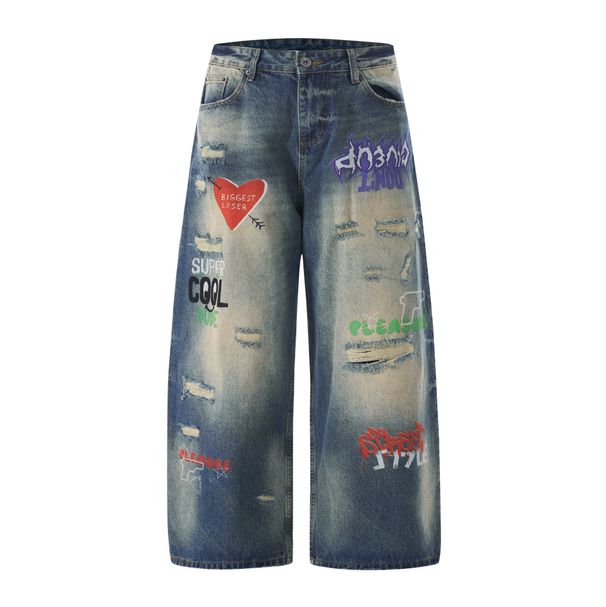 Men's & Women's American Streetwear Digital Print Jeans - Loose Fit Hip-Hop Straight Leg Casual Trousers_mkmklike.com