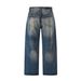 Men's Loose Straight Blue Washed Graffiti Distressed Jeans - High Waist Relaxed Fit Casual Denim Pants For Teens & Young Adults_mkmklike.com