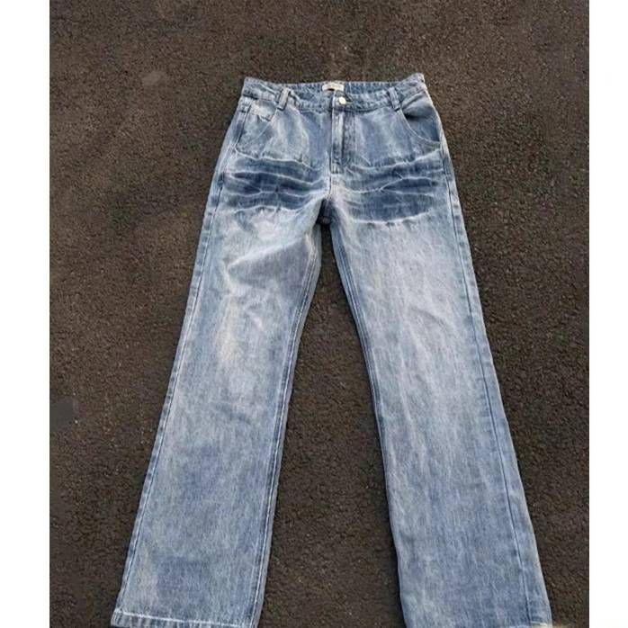 Light Blue Lightning Wash Jeans – Men’s Cleanfit Vintage Bootcut Denim (Curved Hem, Streetwear Style)_mkmklike.com