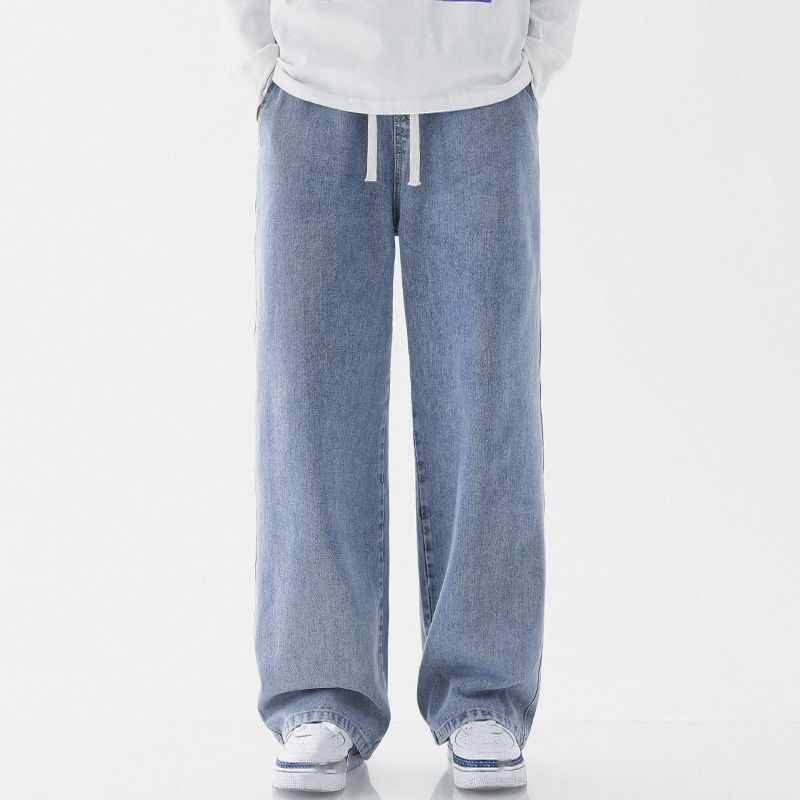 Fleece And Thickened Xintang Jeans For Men, Loose Straight Leg, High Street, Elastic Waist, Casual Wide-leg Pants_mkmklike.com