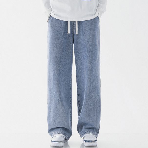 Fleece And Thickened Xintang Jeans For Men, Loose Straight Leg, High Street, Elastic Waist, Casual Wide-leg Pants_mkmklike.com
