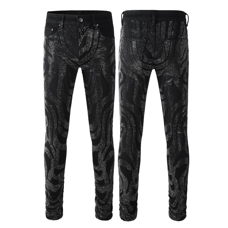 Popular Fashion Rhinestone Selvedge Printed Skinny Jeans Crazy Jeans For High Street Men Y2k Jeans_mkmklike.com