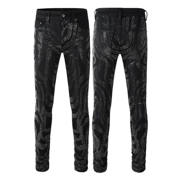 Popular Fashion Rhinestone Selvedge Printed Skinny Jeans Crazy Jeans For High Street Men Y2k Jeans_mkmklike.com