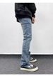 Men's Light Blue Slim Fit Straight Leg Jeans Washed High Street Style For Spring Autumn Versatile Casual Pants Fashionable_mkmklike.com