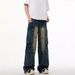 Men's Clothing Niche Design Washed Distressed Workwear Jeans For Men Trendy Cleanfit Loose Straight Leg Trousers For Men And Women_mkmklike.com