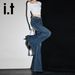 Women's Rhinestone Flared Jeans With A Stylish Design, Slimming, Casual, Versatile, Stretchy, Floor-length Pants_mkmklike.com