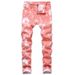 Men's Clothing Colorful Stretch Denim Casual Pants, Slim Fit, Printed, Split Bone Long Pants_mkmklike.com