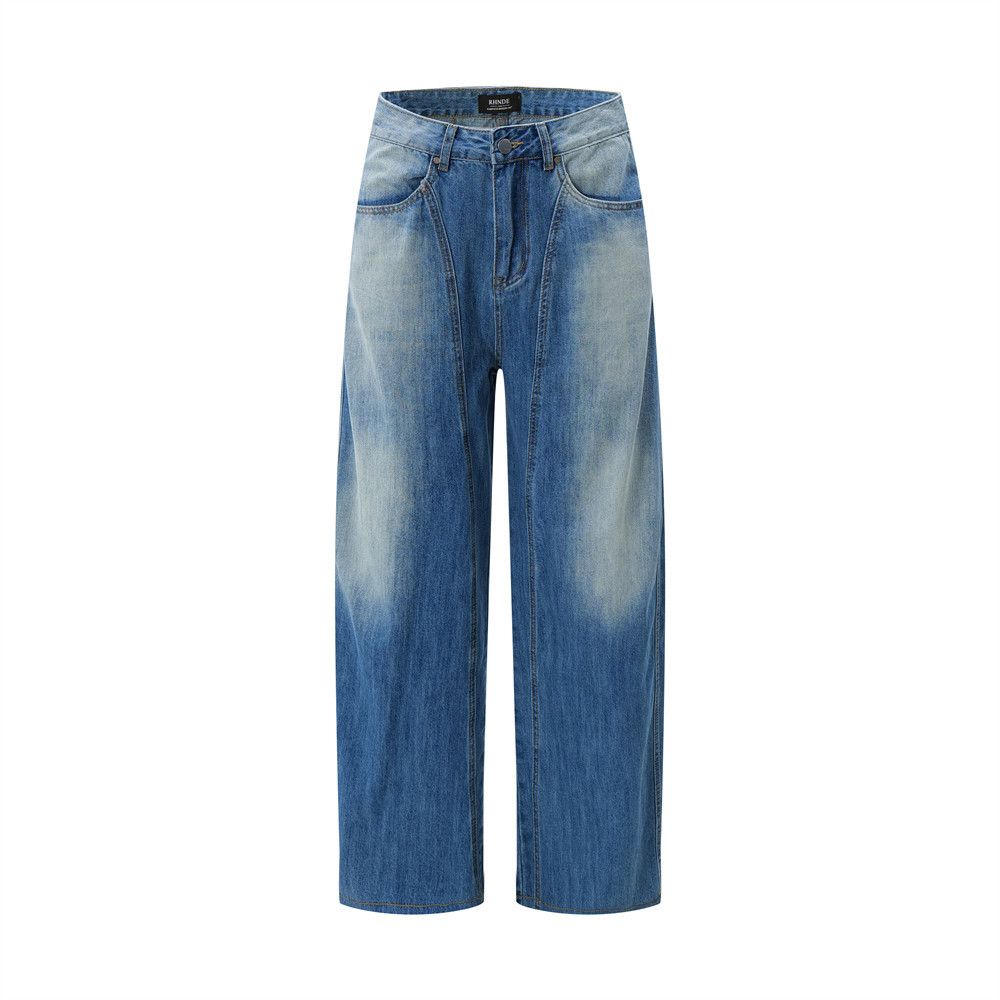 Washed White Denim Loose Wide-Leg For Men Autumn American Style High Street Ins Design Long Pants_mkmklike.com