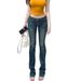 ELLE Korean Style Design Retro Distressed Flared Jeans For Women, New Autumn Low Waist Slim Fit Floor-Length Pants Trendy_mkmklike.com