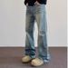 Nordmann American High Street Vibe Style Cat Whiskers Bamboo Knot Pattern Washed Jeans Men Slim Straight Slightly Flared Cleanfit_mkmklike.com
