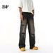 EF JEANS | 2025 Spring New American High Street Graffiti Splicing Design Ripped Personality Straight Jeans_mkmklike.com