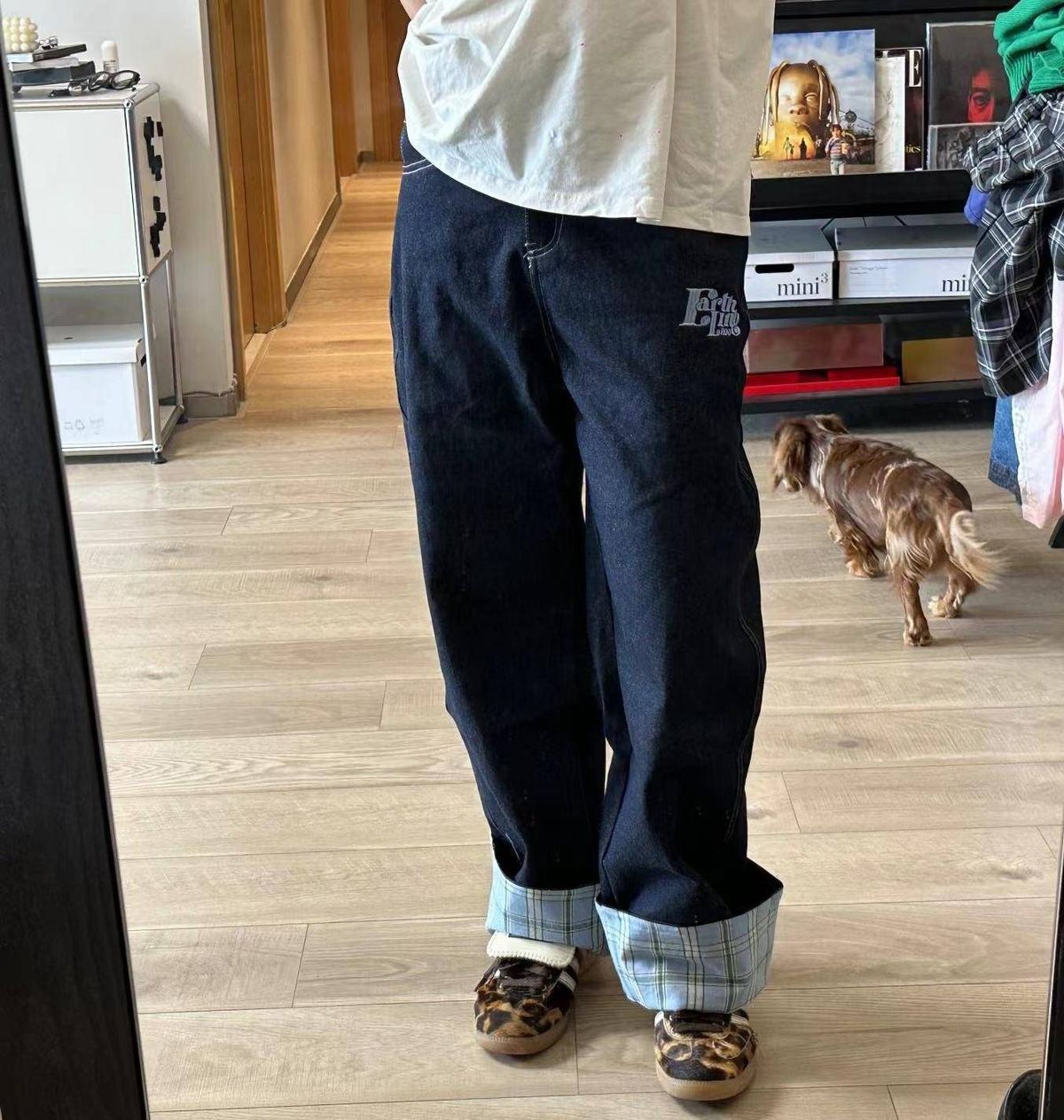 Men's Plaid Patchwork Rolled Hem Jeans - Relaxed Fit Straight Leg Trousers For Casual & Streetwear_mkmklike.com