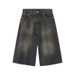 Unisex Vintage Washed Denim Shorts Mid-Length Relaxed Fit Distressed Retro Blue Casual Streetwear S-XXXL_mkmklike.com