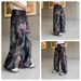 Men's Loose Fit Straight Leg Denim Jeans With Graffiti Firework Print - Pink & Black - Sizes S To 3xl_mkmklike.com