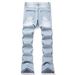Men's Clothing Punk Style Embroidered Patchwork Flared Jeans For Streetwear Fashion, Casual Denim Pants With Unique Design, Mid Rise, Cotton Blend_mkmklike.com