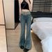Contrast Color Flared Jeans Women, High-waisted, Versatile, American-style, Floor-length Straight-leg Bell-bottom Pants_mkmklike.com