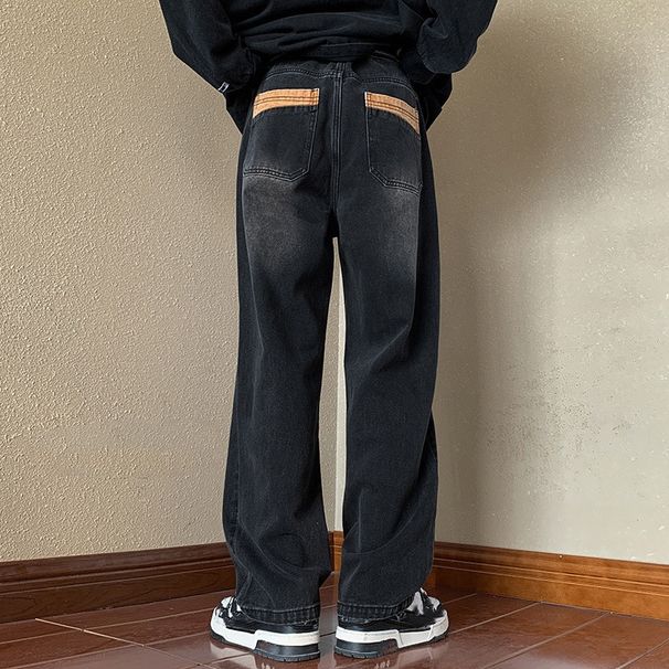 "Men's Straight Leg Denim Jeans With Belt Loops – High Street Vibe Loose Fit Casual Pants | Urban Streetwear & Chinese Trendy Style"_mkmklike.com