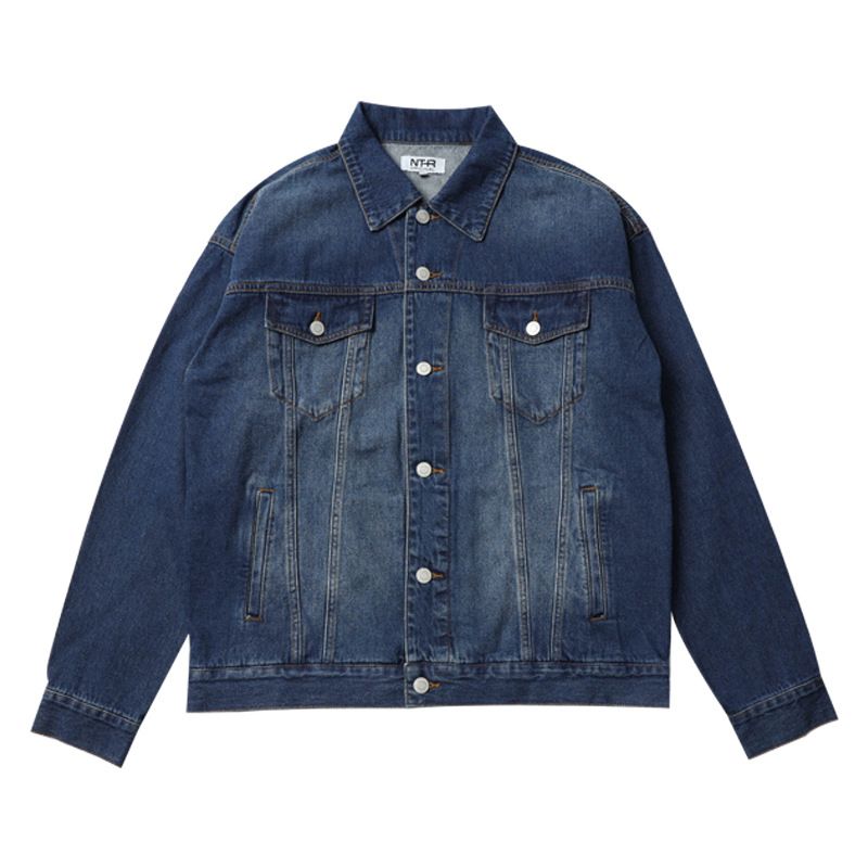 Men's Clothing Loose Silhouette Drop Shoulder Denim Jacket Trendy Casual Cityboy Washed Workwear Jacket_mkmklike.com
