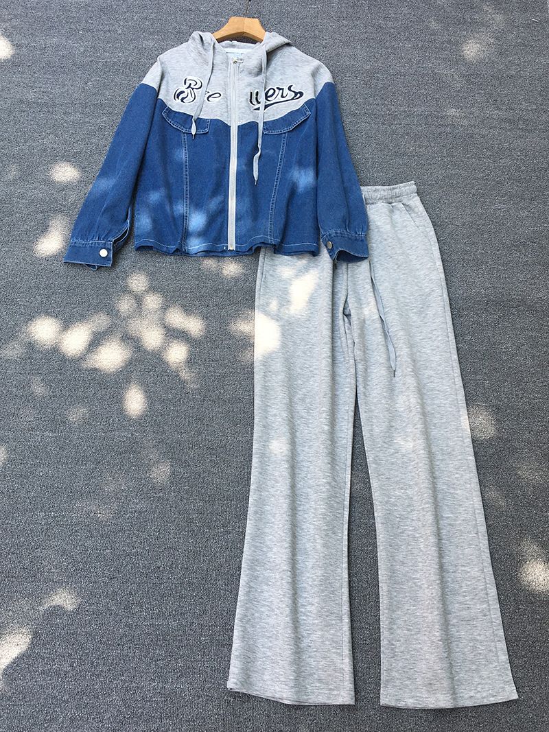 Women's Clothing Letter Hooded Jacket Wide Leg Pants Two Piece Fashion Set_mkmklike.com
