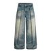 Men's Vintage Distressed Jeans – Relaxed Fit Straight-Leg Denim With Whisker & Crease Details (S-Xxxl, Mid-Rise, Cotton Blend, Streetwear)_mkmklike.com