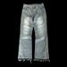 Unisex Vintage Washed Distressed Jeans – Black & Grey Patchwork Straight Leg (S-XL, Polyester Blend, Hip-Hop Streetwear)_mkmklike.com