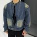 Men's Clothing Men's Distressed Denim Jacket Punk Style Short Biker Jacket With Asymmetric Zip & Washed Effect, Oversized Fit For Streetwear_mkmklike.com
