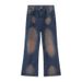 Men's Retro Distressed Washed Jeans High Street Yellow Mud Dyed Floor Length Straight Trousers Loose Fit Casual Preppy Style_mkmklike.com