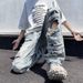 Vintage Washed Distressed Flared Jeans – Unisex High Street Retro Denim Pants With Stretch Comfort (S-3XL, Classic Blue)_mkmklike.com