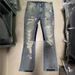 Distressed Vintage Washed Jeans – 90s Grunge Flared Denim With Ripped Details & Paint Splatter_mkmklike.com